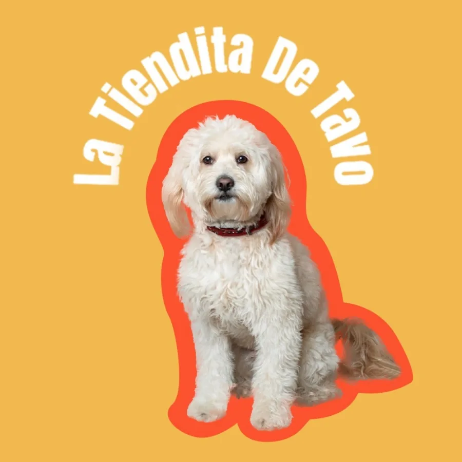 Logo de La Tiendita de Tavo, tienda de snacks naturales para mascotas en San Miguel de Allende, con Tavo el perro